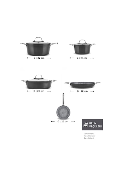 Emsan Biogranit Power Inox 8 Parça Tencere Seti Gümüş