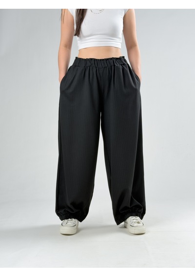 Cocopelli Siyah Çizgili Kadın Oversize Pantolon Coc3172