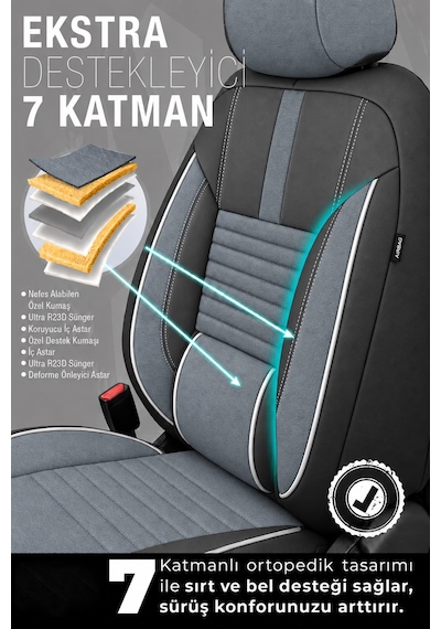 Opel Combo D Shadow Monza Gri Tay Tüyü Ticari 2+1 Oto Koltuk Kılıfı Tam Set-kolay Montaj-terletmez-ortopedik 2012 - 2018