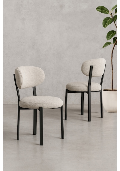 Renlife Yemek Masası Sandalyesi Sağlam Metal İskelet Modern Silinebilir Kumaş Sandalye 1 Adet Krem