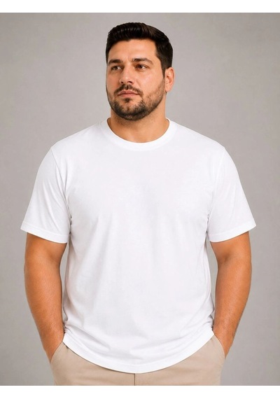 Erkek Battal Big Size Basic Tişört Bisiklet Yaka Rahat Kalıp T-shirt - Beyaz