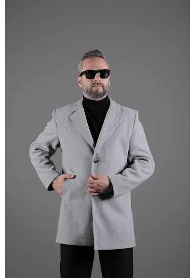 Ohepmoda Düğmeli Düz Erkek Kaşe Kaban Gri