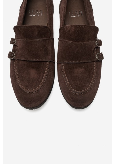 Luvi Shoes Daly Kahverengi Süet Hakiki Deri Tokalı Kadın Loafer Ayakkabı