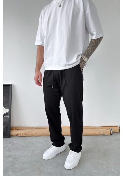 Siyah Fitilli Basic Relaxed Pantolon