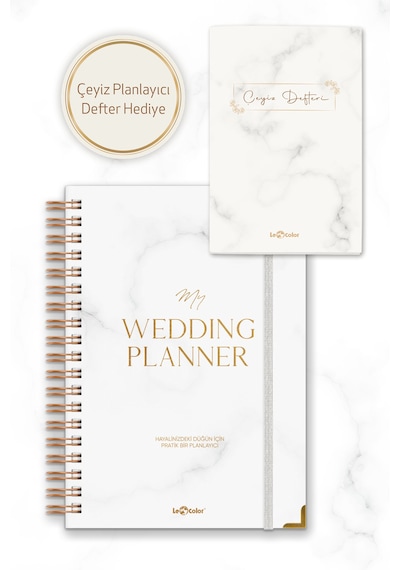Düğün Planlayıcısı Altın Köşeli  Ajanda Luxury Wedding Planner Altın - Beyaz