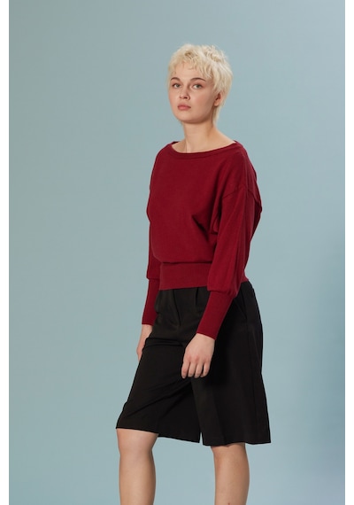 Nisan Kayık Yaka Triko Bluz Bordo