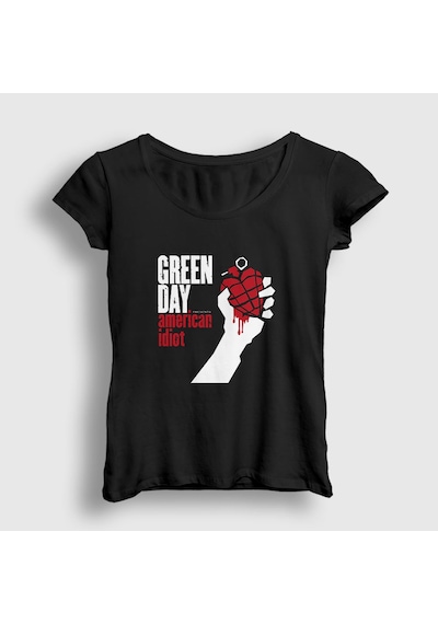 Presmono Kadın American Idiot Green Day T-shirt Siyah