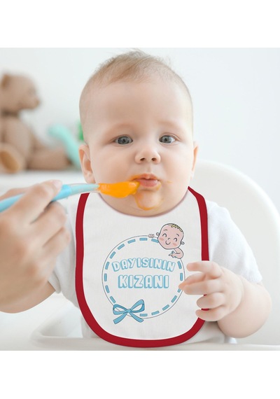 BK Kids Dayısının Kızanı Tasarımlı Kırmızı Bebek Mama Önlüğü-1 Kırmızı