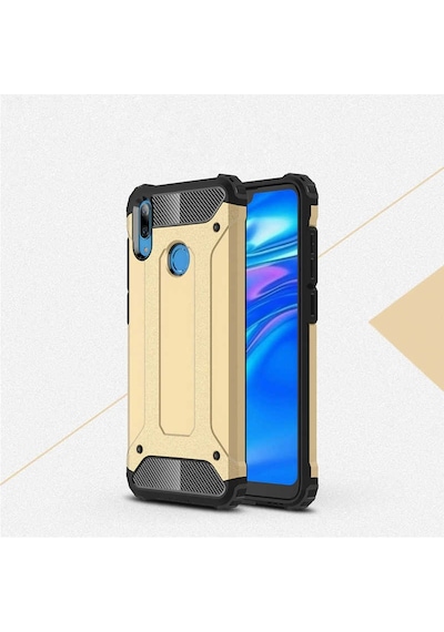 Kilifone - Huawei Uyumlu Y7 Prime 2019 / Y7 2019 - Kılıf Çift Katman Zırh Tank Crash Military Kapak - Gold