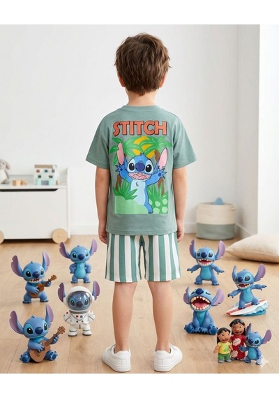 Cg Kids Stitch Baskılı Erkek Çocuk Tshirt Şort Alt Üst Takım Sırt Baskı Detaylı Mint Yeşili Cg Kids Stitch Baskılı Erkek Çocuk Tshirt Şort Alt Üst Takım Sırt Baskı Detaylı Mint Yeşili
