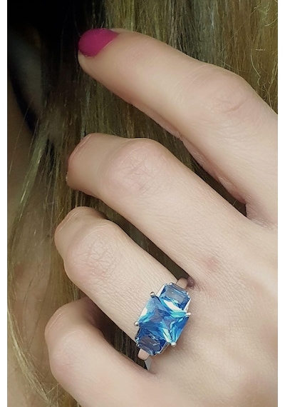 Sky Diamond Blue Creative Sapphire 925 Ayar Gümüş Lüks Yüzük 16 (518701933)