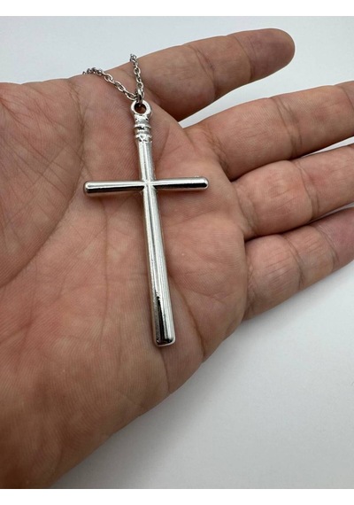 Minimal Tasarım Haç Figürlü Unisex Kolye 60 Cm Zincirli, Metal Şık Ve Zarif Takı Çok renkli