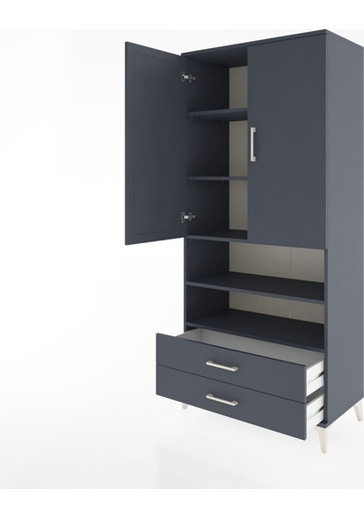 Hyperion Dolap 5 Raflı Tek Çekmeceli 2 Kapaklı 88x44x195 Antrasit-antrasit Antrasit