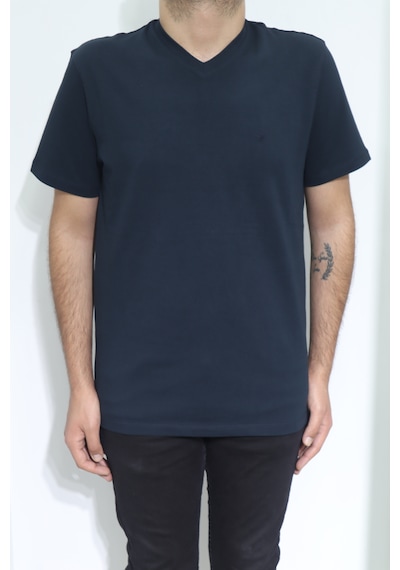 Santa Dmctekstil Erkek Düz Spor Kesim Kalıbı Rahat V Yaka T-shirt Lacivert