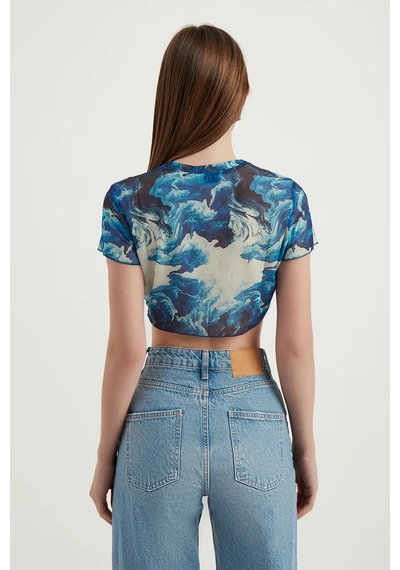 Hiccup Soyut Tül Crop Top Maya Mavisi