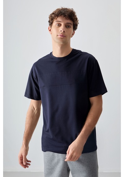 Air Jones Tommy Life Lacivert Pamuklu Kalın Yumuşak Dokulu Oversize Fit Basic Erkek T-shirt - 88378 Lacivert