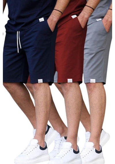 Madmext Lacivert-bordo-füme Basic 3'lü Şort Seti E7421 Lacivert/bordo/füme