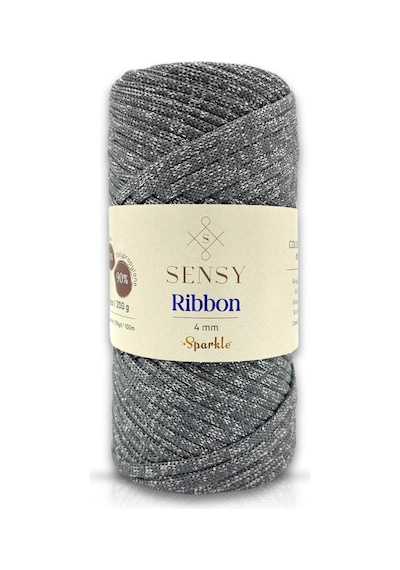 Premium Simli Ribbon Polyester İp 200 Gr Makrome İpi Supla İpi Ve Çanta İpliği Simli Gri