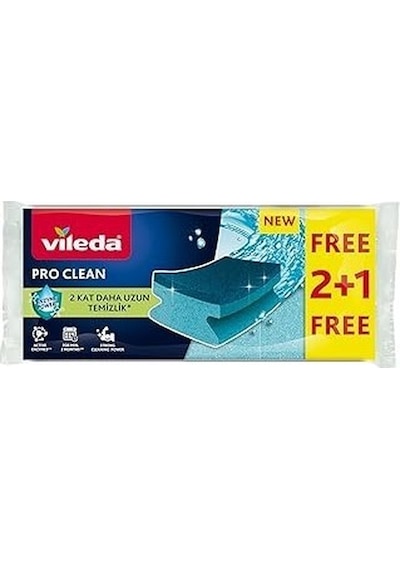 Vileda Pro Clean Aktif Enzimli Oluklu Sünger, 3 Lü Paket