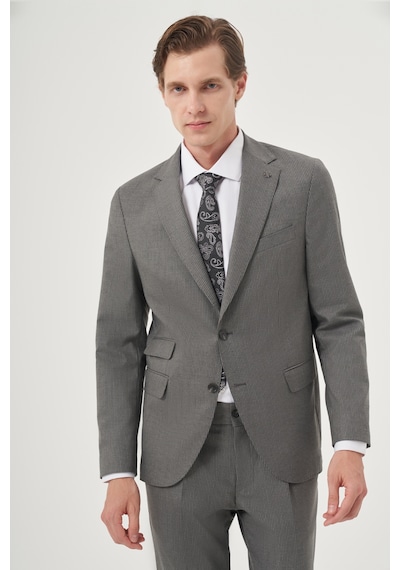 Morven Erkek Füme Poliviskon Trend Çizgili Slim Fit Mono Yaka Çift Kapak Cepli Takım Elbise 26mc001003050 Füme