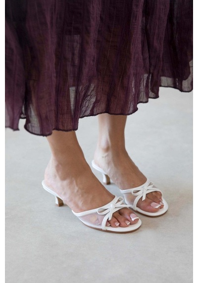 Wolk Shoes Tilda Kadın Topuklu Saten Fileli Sandalet Siyah Beyaz
