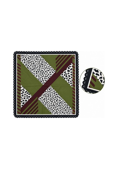 Tarzını Seç Haki Leopar Geçiş Desenli Dantel Oya Kesim Fular / Bandana 70 X 70 Cm