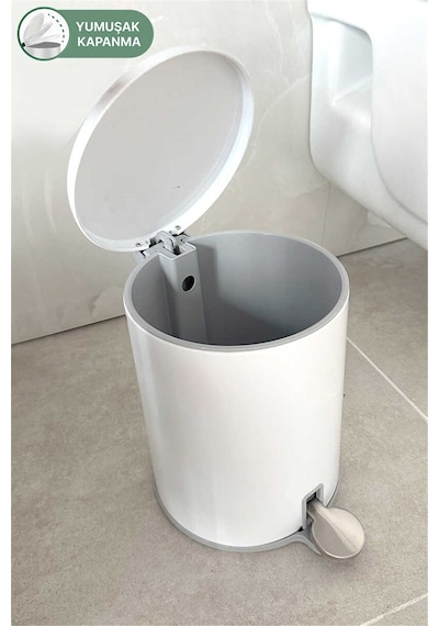 Cigo 6 Lt Yumuşak Kapanan Pedallı Banyo Mutfak Ofis Çelik Çöp Kovası - Beyaz & İç Kısım Gri-7311 Cigo 6 Lt Yumuşak Kapanan Pedallı Banyo Mutfak Ofis Çelik Çöp Kovası - Beyaz & İç Kısım Gri-7311