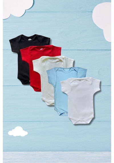 Betül Bebek Kısa Kollu 5'li Organik Pamuk Çıtçıtlı Bebek Body&zıbın Siyah,kırmızı,ekru,mavi,beyaz Çok Renkli