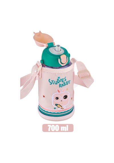 700 Ml Büyük Boy Kılıflı 2 Ayrı Kapaklı Pipetli / Pipetsiz Tritan Su Matarası Yavruağzı-yeşil