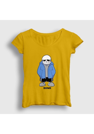 Presmono Kadın Blue Coat Sans Undertale T-shirt Sarı