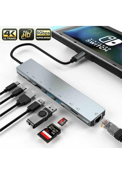 Daytona Cf10 Apple Uyumlu MacBook -Type-C To 8In1 Hub Çevirici Adaptör