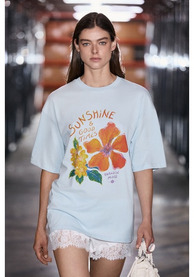Grımelange Nıtza Kadın %100 Pamuk Oversize Bisiklet Yaka Açık Mavi T-shirt Grımelange Nıtza Kadın %100 Pamuk Oversize Bisiklet Yaka Açık Mavi T-shirt