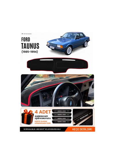 Ford Taunus 1985-1994 Uyumlu Torpido Örtüsü, Torpido Kılıfı - Siyah Kırmızı