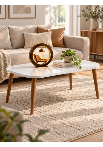 Odera Torna Set Beyaz Orta Sehpa Ve Zigon Sehpa 4'lü Set Ahşap Ayaklı Modern Salon Sehpası Diğer