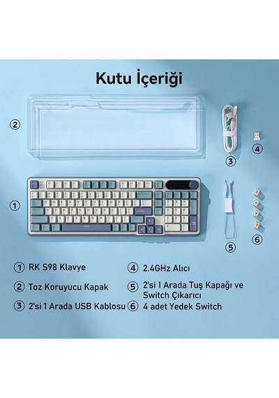 Royal Kludge Rk S98 Tri-mode Ekranlı Mekanik Oyuncu Klavyesi