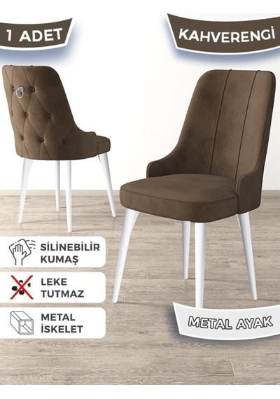 Canisa Newa Serisi, 1.sınıf Babyface Kumaş Beyaz Metal Ayaklı Gümüş Halkalı, 4 Adet Kahve Sandalye Sandalye Kahverengi Ayakları Beyaz