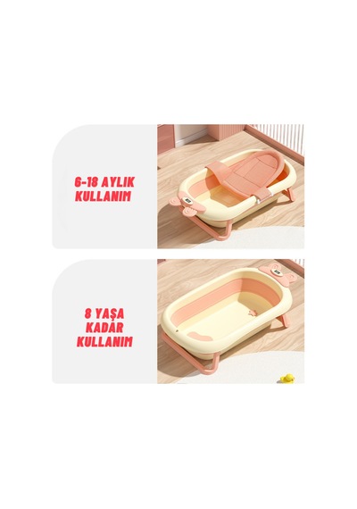 Katlanabilir Termometreli Bebek Küveti Filesi Bebek Havuzu Pembe