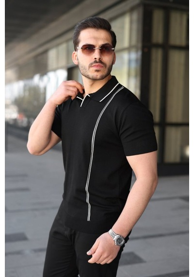 Butik İstanbul Erkek Çizgi Detaylı Yakalı Triko Tişört Koyu Bordo