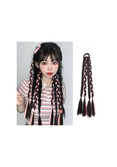 Kadınlar Ve Kızlar İçin Vurgulanmış Sentetik Lifli Renkli Örgülü Peruk Black+pink
