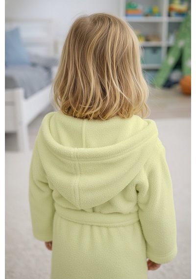 Luna Soft Kız / Erkek Çocuk Kapşonlu Pamuklu Bornoz Peluş Sabahlık 5/6 Yaş Su Yeşili