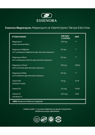 Essenora Magnezyum Komplex B6 D3-k2 60 Kapsül