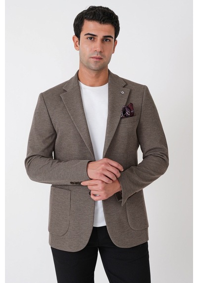 Slim Fit Torba Cepli Esnek Yünlü Vizon Ceket C 745