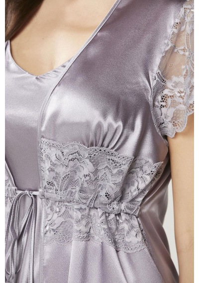Pierre Cardin Royal Saten Dantelli 3'lü Kadın Sabahlık-şort Takım 2480 Royal