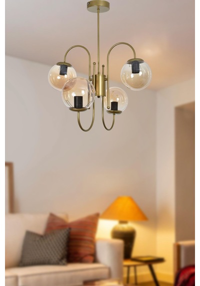 Rüya Modern Tasarım Salon Yemek Odası Mutfak Eskitme Renk Bal Camlı Sarkıt 4 Lü Avize Eskitme Bal