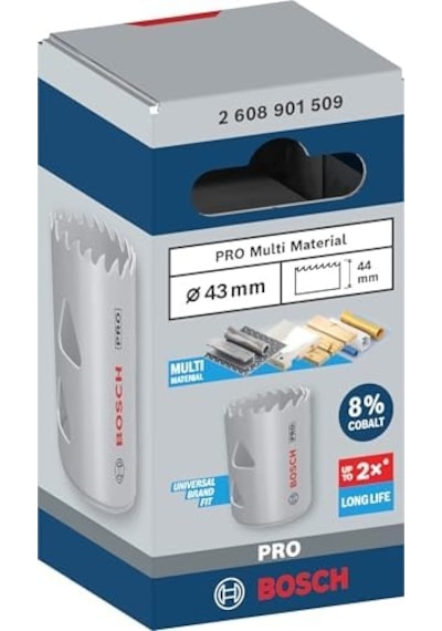 1 X Pro Multi Malzeme Delik Testeresi Yumuşak Ahşap, Alçıpan Duvar İçin, Ø 43 Mm, Profesyonel Aksesuar Matkap/tornavida