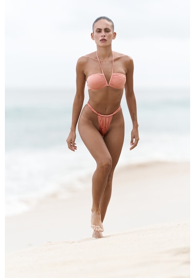 Mai Collection Mai Studios Co. Bunga Bağlamalı Büzgü Detay Bikini Üstü - Somon Somon