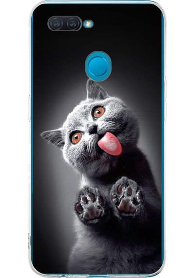 Oppo A5s İle Uyumlu 1mm Slim Fit Kedi 2 050c Baskılı Şeffaf Kılıf Şeffaf