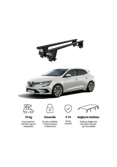 Royal Renault Megane 2016 Ve Sonrası Uyumlu Siyah Kilitli Ara Atkı Port Bagaj Tavan Barı