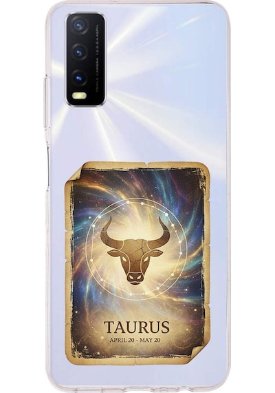 Vivo Y20s İle Uyumlu Burç Kartları Boğa Tasarımlı Şeffaf Silikon Kılıf Şeffaf