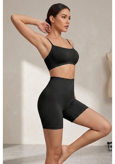 Fit Women Yüksek Bel Dikişsiz Kadın Orta Boy Boxer 2002-siyah